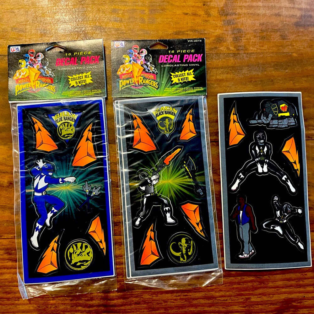 Vintage 1993 Mighty Morphin Power Rangers Vinyl Decal Stickers, NWT